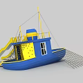 Vibrant Blue Play Boat Structure With Yellow Slides And MAPPY Sign