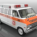 White and Orange Emergency Ambulance Van With Red Lights Emergency Squad Sign and Number 28