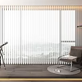 Vertical Blinds Modern Interior With Large Windows City View And Leisure Chair