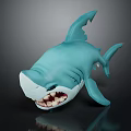 Blue Shark Stuffed Toy With Open Mouth And Sharp Teeth Design 3d model