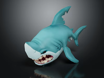 Blue Shark Stuffed Toy With Open Mouth And Sharp Teeth Design 3d model