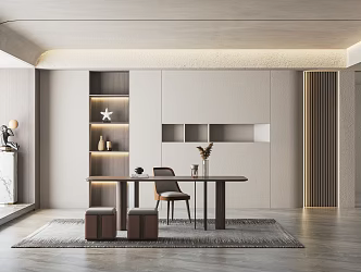 Quiet Study Desk Chair Writing Desk Bookcase Leisure Chair Chandelier Decorative Cabinet 3d model
