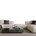White Sofa With Black Pillows And Gray Throw Blanket Coffee Table Set On Striped Rug