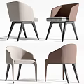 Modern Upholstered Dining Chairs With Beige Brown Curved Backrest And Black Legs