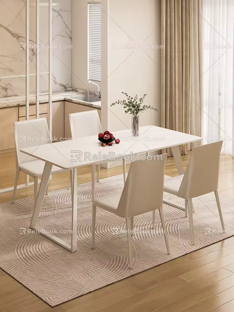 Modern dining table and chair combination 3d model