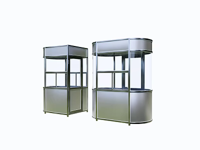Two Modern Metal Guard Booths With Glass Windows And Curved Square Shapes 3d model