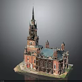 Classical Red Brick Building With Tall Spire Blue Roof Multiple Towers And Ornate Details
