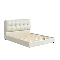 White Double Bed With Upholstered Button Tufted Headboard And Wooden Slat Support 3d model