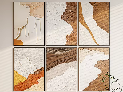 Abstract Paintings With Layered Textured Beige Brown White Gold Tones For Home Wall Decor 3d model
