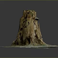 Natural Weathered Tree Stump Outdoor Scene With Gravel Base And Small Green Plants