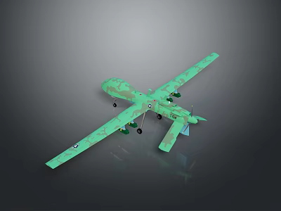 Green Camouflage Military Drone With Long Wings Landing Gear And Sensors 3d model