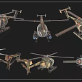 Sleek Military Helicopter Featuring Rotors Blue Lights And Weapon Systems
