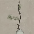 Pine Tree Branch in Ceramic Vase with Shadow on Beige Wall Interior Decor 3d model