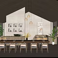 Modern Bar Interior Design With Stone Counter Wooden Tables Chairs And Ceiling Structure