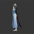 Anime Character Costumes Featuring Red Black Robe And Blue White Armor With Golden Details