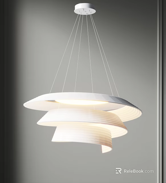 Modern Minimalist Chandelier With Curved White Multilayer Design And Soft Illumination 3d model 