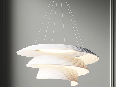 Modern Minimalist Chandelier With Curved White Multilayer Design And Soft Illumination 3d model