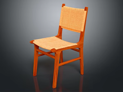 Dining Chair with Wooden Frame and Woven Seat and Backrest in Minimalist Design 3d model