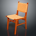 Dining Chair with Wooden Frame and Woven Seat and Backrest in Minimalist Design