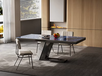 Modern Dining Table Set With Marble Top Metal Frame And Upholstered Chairs 3d model