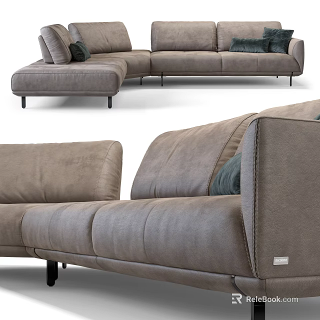 Modern Sectional Sofa With Soft Fabric Upholstery Black Metal Legs And Plush Cushions 3d model 