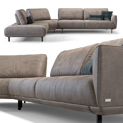 Modern Sectional Sofa With Soft Fabric Upholstery Black Metal Legs And Plush Cushions 3d model