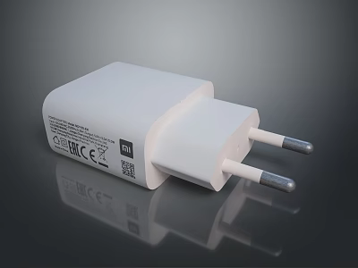 White Power Charger Adapter With Two Prongs Certification Marks And QR Code 3d model