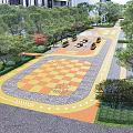Fire Rescue Access Area With Colored Paved Surface Circular Markings And Greenery 3d model