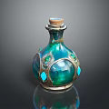 Elegant Decorative Turquoise Glass Bottle With Metallic Accents And Blue Gemstone Details