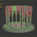 Gothic Architectural Arches Surrounding Circular Platform Base and White 3D Design