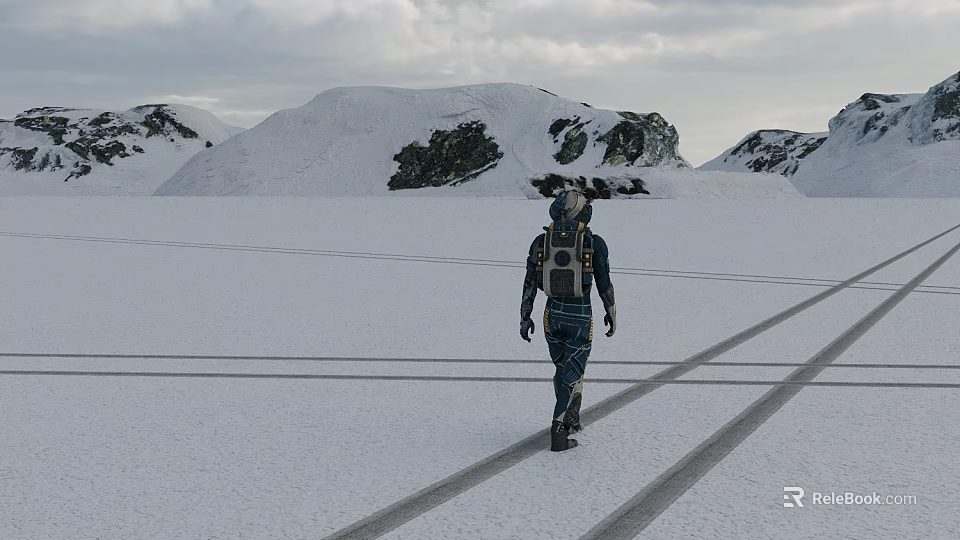 Sci fi Character In Futuristic Suit On Snowy Landscape 3d model 