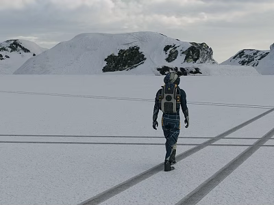 Sci fi Character In Futuristic Suit On Snowy Landscape 3d model