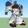 Mecha Robot Model With White Blue Red Armor And Mechanical Structure