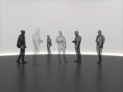 Human Shaped Art Installation With Black And White Standing Figures On Smooth Gray Floor 3d model