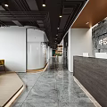 Spacious Modern Public Office Space Interior With Workstations Green Chairs Computers And Bookshelves