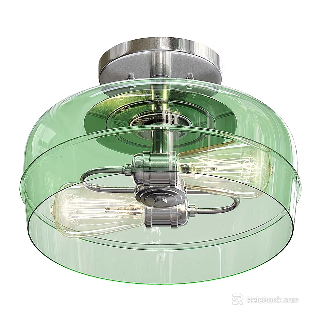 Modern Green Glass Chandelier With Metal Frame And Light Bulbs For Home Decor 3d model 