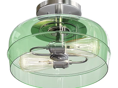 Modern Green Glass Chandelier With Metal Frame And Light Bulbs For Home Decor 3d model