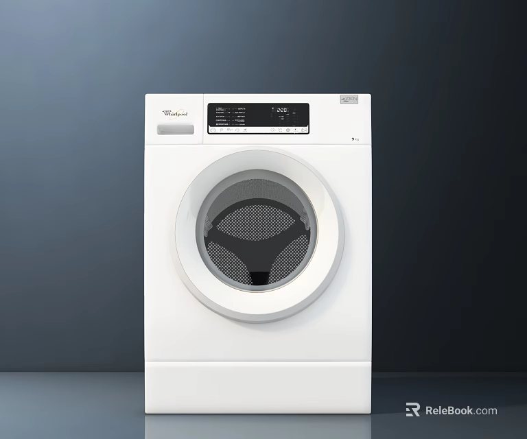 White Front Loading Washing Machine With Digital Display And Modern Control Panel Design 3d model