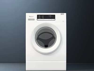 White Front Loading Washing Machine With Digital Display And Modern Control Panel Design 3d model