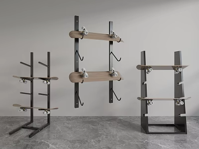 Modern Home Storage Shelving Units With Metal Frames Wooden Shelves And Hook Design 3d model