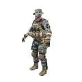 Man As Soldier In Military Uniform With Helmet Tactical Vest Gloves Boots Standing Pose
