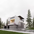 Modern Detached Villa With White Exterior Black Railings Balcony And Green Lawn