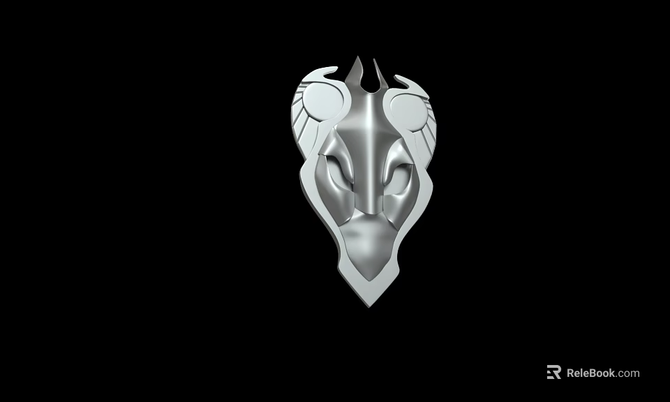Silver Metal Weapon Mask Featuring Horned Edges And Intricate Facial Details 3d model 
