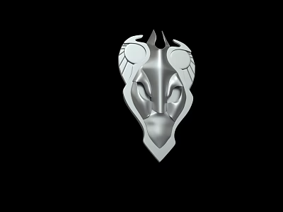 Silver Metal Weapon Mask Featuring Horned Edges And Intricate Facial Details 3d model