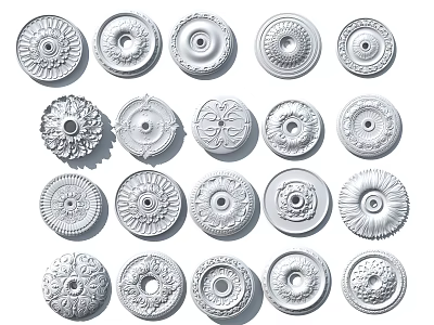 Collection of Decorative Ceiling Medallions with Various Intricate Patterns and Ornate Designs 3d model