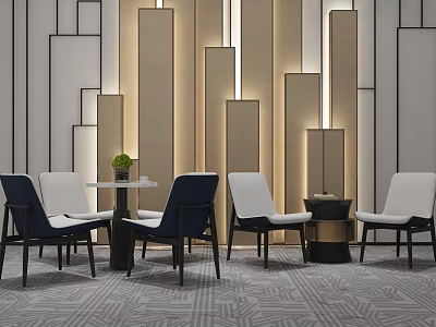 Elegant Modern Living Room Table And Chairs Set With Upholstered Seats And Decorative Plant 3d model
