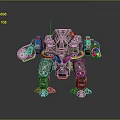 Metallic Armored Biomechanical Warrior With Mechanical Arms Red Green Details And Multiple Joints