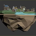 Low Poly Island Village 3D Model With Small Houses Trees And Castle