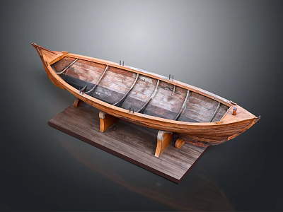 Wooden Boat Model As Water Transport With Display Stand And Classic Craftsmanship 3d model