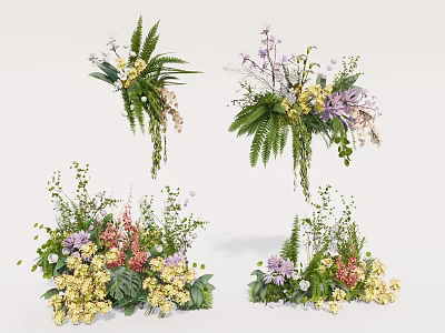 Floral Art Display With Various Colorful Flowers Green Plants And Diverse Arrangements 3d model